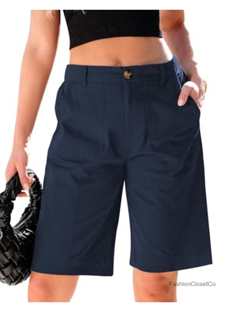 High Waisted Bermuda Shorts For Women Cotton Blend Knee Length Chino Shorts